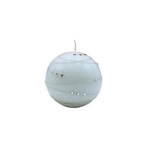 Élégante bougie sphérique, bougie de table, bougie décorative en cire avec motif de pierre précieuse, bougie décorative en forme de boule de 8 cm, rayures argentées, en blanc.