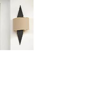 Opviq Applique murale &eacute;l&eacute;gante avec corps en m&eacute;tal et capuchon en tissu, 65 cm de hauteur, noir et beige | 1 LED 3,15 W, aliment&eacute; par piles, IP20 | Parfait pour la d&eacute;coration moderne