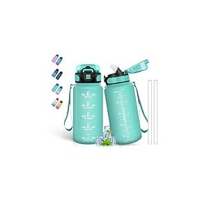 Gourde- 500ml- Enfant, avec Paille, Anti-Fuite, Gourde Sport avec Marqueur de Temps, Motivation pour Gar&ccedil;ons&Filles, Bouteille d'eau pour l'&Eacute;cole, Voyage, Velo, Camping, Vert