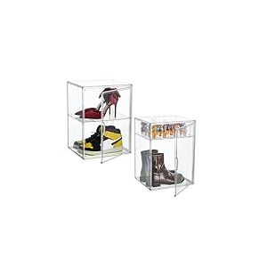 Attelite Lot de 2 boîtes de rangement pour chaussures, bottes et chaussures avec séparateur réglable, en plastique transparent empilable avec couvercles, grande boîte de rangement pour homme, taille