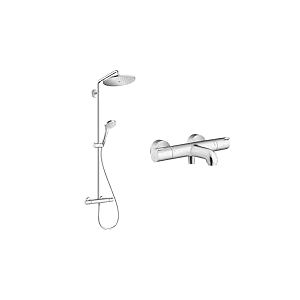 hansgrohe Croma Select S - Colonne de douche sans mitigeur, douche pluie 280 mm avec inverseur & Ecostat 1001 CL - Mitigeur baignoire thermostatique, Robinet de baignoire