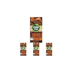 Pure Via Tablette Chocolat au Lait Saveur Caramel pointe del Sel &agrave; la stevia, sans sucre ajout&eacute;, &Eacute;quitable 100g (Lot de 4)