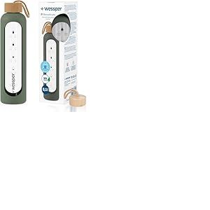 Wessper Bouteille d'eau en Verre, Bouteille Verre 500ml, Borosilicate Gourde Motivation avec Bouchon en Bambou et avec étui en Silicone, Bouteille Sans BPA – Olive