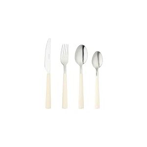 Grunwerg Couverts de bistro, ensemble de 16 pièces, acier inoxydable 18/0, manche arrondi, blanc