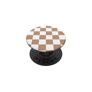 Damier Marron et Blanc PopSockets PopGrip Adh&eacute;sif