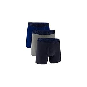 Under Armour Homme Mens Performance Cotton 6" 3 Pack Solid Briefs Boxer Shorts, Midnight Navy Heather/Steel Heather/Royal, S EU