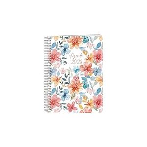 Q Kalon - Agenda 2026 - Vue Hebdomadaire Verticale, A5 (15x21 cm), Planificateur Multilingue (ESP, ANG, FR, ALL), Reliure Anneaux, Couverture Carton et Protection Plastique - Garden