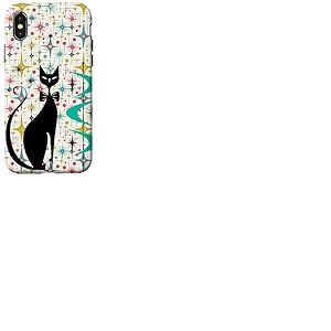Style rétro Atomic Era Mid Century Kitty Star Fond Coque pour iPhone X/XS