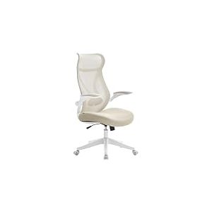 SONGMICS Chaise de Bureau, Fauteuil, Dossier Ergonomique, R&eacute;glable en Hauteur, Accoudoirs Rabattables, Pivotantant avec Appui-t&ecirc;te, Capacit&eacute; de 150 kg, Beige Cappuccino OBN088K01