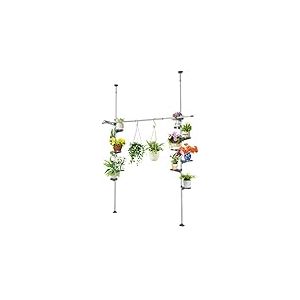 BAOYOUNI Support Pot de Plante T&eacute;lescopique en M&eacute;tal Etagere Fleurs Interieur Porte-pot Stand, M&eacute;tal et Plastique, R&eacute;glable en Hauteur, pour Balcon, Salon, Chambre, Bureau, Caf&eacute;, Gris