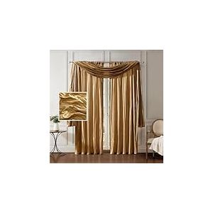 Elrene Home Fashions Athena Ensemble de Rideaux de fenêtre et cantonnière en Imitation Soie écrasée, 132,1 x 213,4 cm (2 Panneaux) et 1 cantonnière Doré