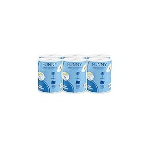 Funny Jumbo Lot de 6 rouleaux d'essuie-tout XXL - 2 couches - 100% cellulose absorbante - 300 feuilles/rouleau - Avec poignée de transport - 22,4 x 21 cm - Idéal pour la cuisine, la salle de bain et