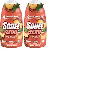 IronMaxx SqueeZero - Sirop sans sucre & zero calorie, P&ecirc;che Ice Tea 65ml | Boisson sans sucre au go&ucirc;t rafra&icirc;chissant | Pr&eacute;pare jusqu&rsquo;&agrave; 8 litres de boisson zero sucre (Lot de 2)