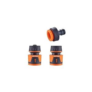 GRIFEMA GE1103, Kit de Raccordement de Robinet/Tuyau de Jardin Avec Connecteur Waterstop 1/2", Connexion Rapide et Connecteur Femelle Premium 3/4", Gris/Orange [Exclusivité Amazon]
