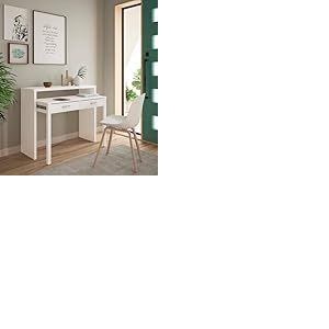 Dmora - Bureau Billings, Bureau avec plateau extensible, Bureau PC avec 2 tiroirs, 99x36h88 cm, Blanc