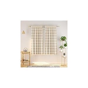 Natus Weaver Lot de 2 Panneaux de Rideaux &agrave; Carreaux en Coton de 114,3 cm de Long pour sous-Sol, Rideaux de fen&ecirc;tre &agrave; Carreaux Vichy Beige et Blanc avec Passe-Tringle pour Cuisine, Salon, Chambre