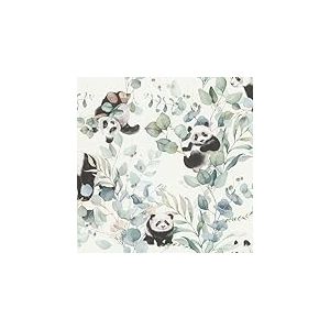Rasch Papier peint 301199 - Avec pandas et plantes d'eucalyptus - Vert et noir et blanc - 10,05 m x 0,53 m (L x l)