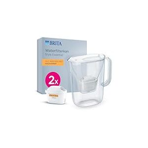 BRITA Carafe filtrante Style Essential blanche (2,4 L) avec 2 x Maxtra Pro Expert Anti-Tartre | Compatible avec la porte du réfrigérateur, avec indicateur LED, filtre le calcaire, et bien plus encore