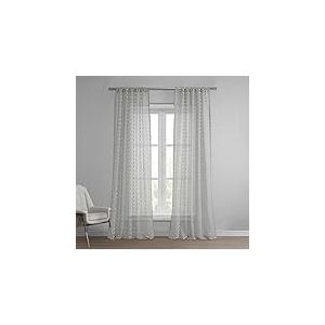 HPD Half Price Drapes Rideau Transparent en Lin à Motifs Strasbourg à Pois Gris 50 x 96 cm