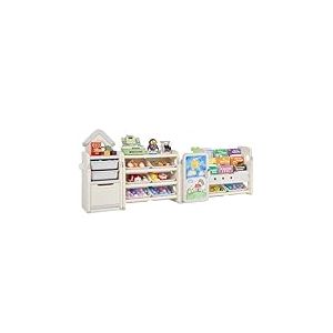 VEVOR Meuble de Rangement Jouets Enfant avec biblioth&egrave;que et Planche &agrave; Dessin, Grande &eacute;tag&egrave;re d'organisateur de Jouets &agrave; 4 Niveaux avec 10 bacs en Plastique Amovibles, pour Salle de Jeux, cr&egrave;che
