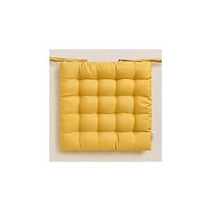 ROOM99 Coussins de Chaise avec Rubans Aura 40 x 40 x 4,5 cm Coussin d'assise rembourré, Galette de Chaise Interieur avec Attaches, antidérapants pour siège Moutarde, 1 pièce