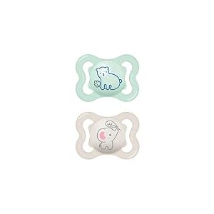 MAM T&eacute;tine en silicone Air pour b&eacute;b&eacute; de 0 &agrave; 6 mois, motif bouclier, en silicone sp&eacute;cial MAM SkinSoft, respectueuses des dents, avec bo&icirc;te &agrave; t&eacute;tine, pour b&eacute;b&eacute; de 0 &agrave; 6 mois, motif ours, &eacute;l&eacute;phant
