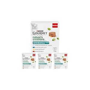 GOURMET | Nature&rsquo;S Creations | Chat Adulte | Mousselines C&oelig;ur en Sauce avec des ingr&eacute;dients naturels S&eacute;lectionn&eacute;s | Poulet, B&oelig;uf, Poisson de l'Oc&eacute;an, Cabillaud | 8x85g (Lot de 4)