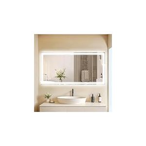 Clevich Miroir de Salle de Bain avec &eacute;clairage 120 x 60 cm, Miroir LED avec 3 Couleurs de lumi&egrave;re &agrave; intensit&eacute; Variable, Verre tremp&eacute;, Protection Contre Les Explosions, Interrupteur Tactile, Fonction