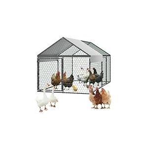 VEVOR Enclos Poulailler en M&eacute;tal 1 x 2 x 1 m Parc &agrave; 4-6 Poules Grillag&eacute; avec Couverture, Toit en Pente, Double Porte, Petite Cage Ext&eacute;rieur pour Poules, Canards, Lapins, Volailles, de Jardin, Ferme