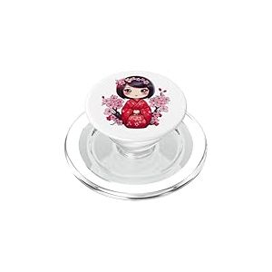 Poup&eacute;e Kokeshi Mignonne avec Fleurs de Cerisier I Kokeshi PopSockets PopGrip pour MagSafe