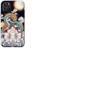 Pagode du Dragon Renard Kitsune &agrave; Neuf queues Japonaise Coque pour iPhone 11 Pro Max