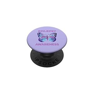 Papillon de Sensibilisation &agrave; l'&eacute;pilepsie - Trouble de Crise de Ruban Violet PopSockets PopGrip Adh&eacute;sif