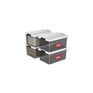 Cetomo Lot de 4 boîtes de rangement empilables avec fermeture à clic et couvercle Transparent 65 l