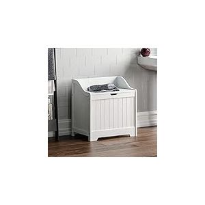 Bath Vida Home Discount Priano Meuble de Rangement pour Salle de Bain avec Panier en Bois Coffre à Linge 58 x 56 x 38 cm Blanc