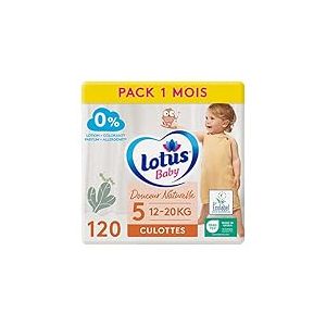 Lotus Baby Douceur Naturelle - Couches-culottes Bébé Taille 5 (enfant 12-20 kg) Pack 1 Mois - 120 Culottes