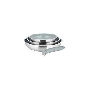 Sitram 716941 Lot de 3 Poêles en Acier Inoxydable gamme ARPEGE Ø 20,24,28 cm - Revêtement Antiadhésif Sain en Céramique effet pierre - manche amovible SITRAMOVIBLE - Tous feux dont Induction