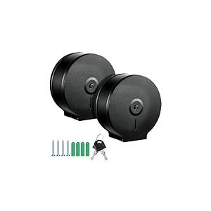 Mifoci Lot de 2 distributeurs de Papier Toilette Industriel en Acier Inoxydable - Support Mural Jumbo - pour Rouleau de Papier Toilette de 22,9 cm - pour Bureau, Maison, lieux publics (Noir)