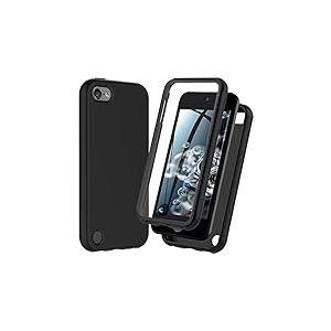Coque pour iPod Touch 7e/6e/5e génération, en Silicone résistant aux Chocs [avec Protection d'écran intégrée] Coque intégrale Robuste (Noir)