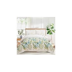 Ycosy Parure de lit r&eacute;versible avec Couvre-lit et 2 taies d'oreiller &ndash; Couvre-lit l&eacute;ger &agrave; Motif de Feuilles Vert cr&ecirc;te pour Toutes Les Saisons &ndash; 1 Couette + 2 taies d'oreiller &ndash; Tr&egrave;s Grand lit