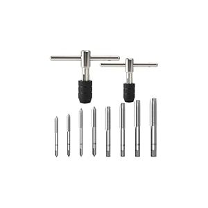 10PCS Tarauds et Filières Tourne a Gauche Coffret Taraud, avec HSS M3 M4 M5 M6 M7 M8 M10 M12 Taraud à Filetage Métrique, M3-M8/M6-M12 T Barre Poignée Porte-taraud à Cliquet