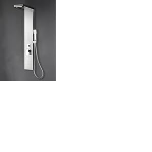 Marwell Enya Ensemble de douche en acier inoxydable brossé 121 x 20 cm avec 4 différentes fonctions de douche cascade, douche à effet pluie, douche massante et douchette à main anti-calcaire