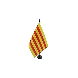 AZ FLAG - Drapeau De Table Catalogne 21x14 cm - Petit Drapeau Catalan De Bureau 100% Polyester Avec Hampe De 25cm Et Socle En Plastique Noir