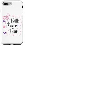 Faith Over Fear Pink Bow Christian Jesus Cross Psalms 118:6 Coque pour iPhone 7 Plus/8 Plus