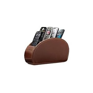 Londo Range Télécommandes à 5 Compartiments - DVD, Blu-Ray, TV, Chaîne Hi-Fi, Roku ou Apple TV - Cuir avec Doublure Suédée - Faible Encombrement pour Séjour ou Chambre (Marron Foncé)