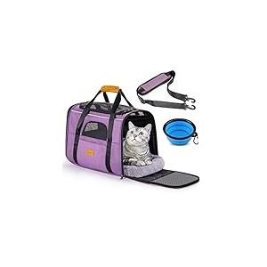 Morpilot Sac Transport Chat, Sac Transport Chien Respirant et Pliable, Caisse de Transport Chat avec Bandouli&egrave;re R&eacute;glable, Cage Transport Chat avec Matelas en Peluche Amovible+Bol