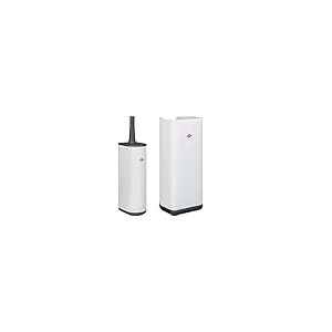 Wesco Loft Lot de 1 brosse WC en tôle d'acier revêtue par pulvérisation avec brosse en silicone et 1 porte-rouleau de papier toilette en forme semi-circulaire avec socle en plastique – Couleur : blanc