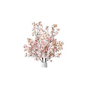 Ammyoo Lot de 4 Fleurs de Cerisier artificielles en Soie au Toucher réaliste pour Noël, Halloween, décoration de Maison, Mariage (Champagne)