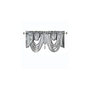 GOHD Valarie Cantonnière de fenêtre Fantaisie. 137,2 cm x 45,7 cm Tissu Taffetas avec Ruban en Satin Doux Ajoute Une Touche Royale Luxueuse à Votre intérieur Gris.