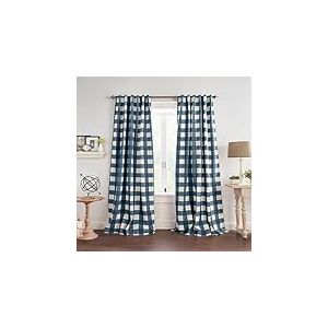 Elrene Home Fashions Grainger Rideau de fen&ecirc;tre occultant &agrave; Carreaux pour Salon, Chambre &agrave; Coucher avec Passe-Tringle, 132,1 x 274,3 cm, Indigo, 1 Panneau