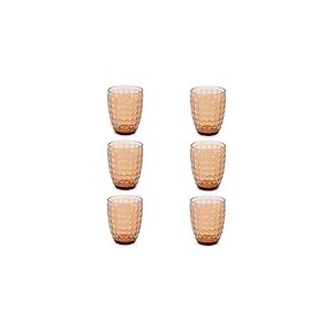 Evviva Verres à eau en verre, lot de 6, verres en verre colorés, modernes, détails, capacité 350 ml, lavables au lave-vaisselle. Couleur : ambre